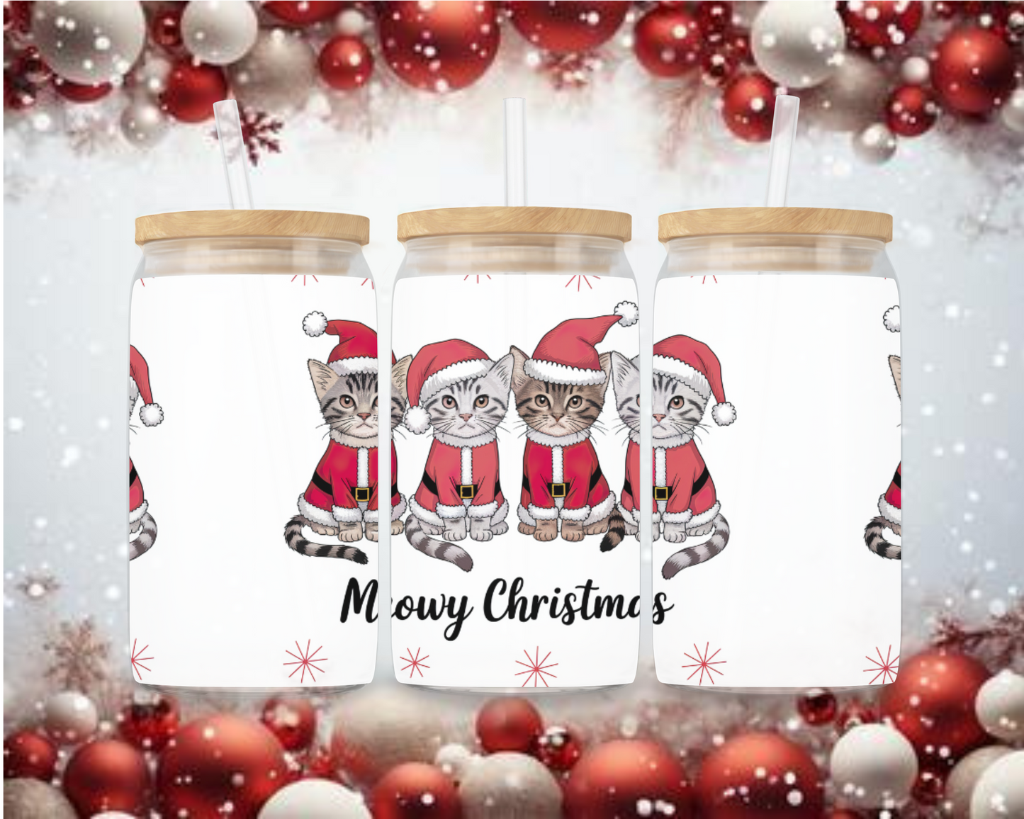 Meowy Christmas Iced Coffee Tumbler