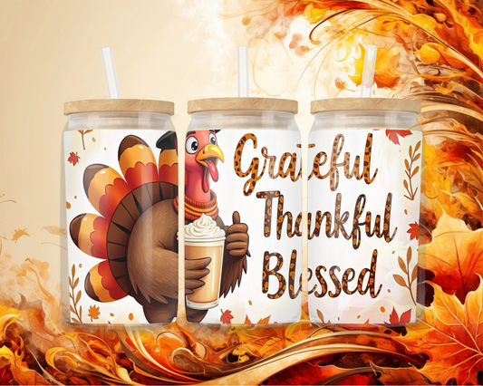 Grateful, Thankful, Blessed Iced Coffee Tumbler